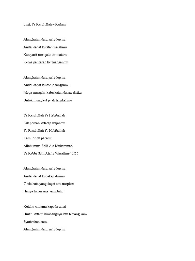 Lirik Ya Rasulullah