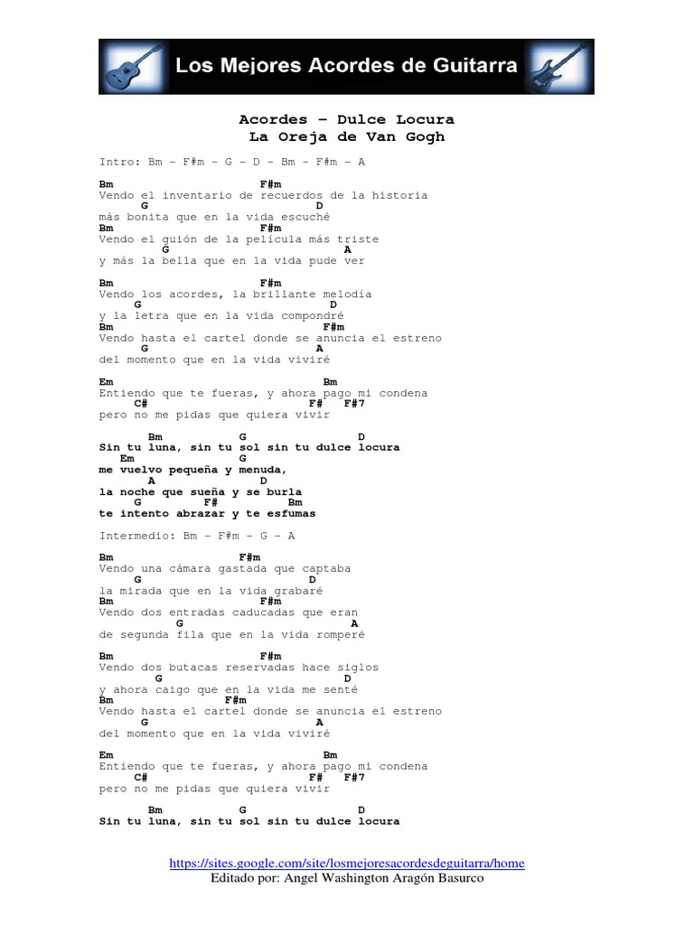 Acordes Dulce Locura La Oreja De Van Gogh