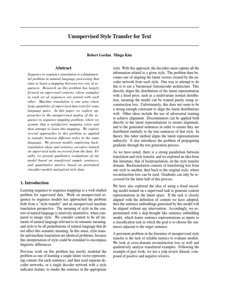 Unsupervised Text Style Transfer | PDF | Applied Mathematics | Areas Of ...