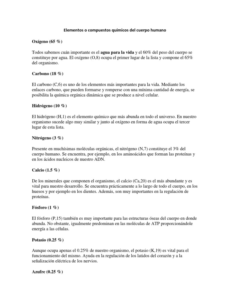 Elementos Químicos en el Cuerpo Humano | PDF | Mezcla | Moléculas