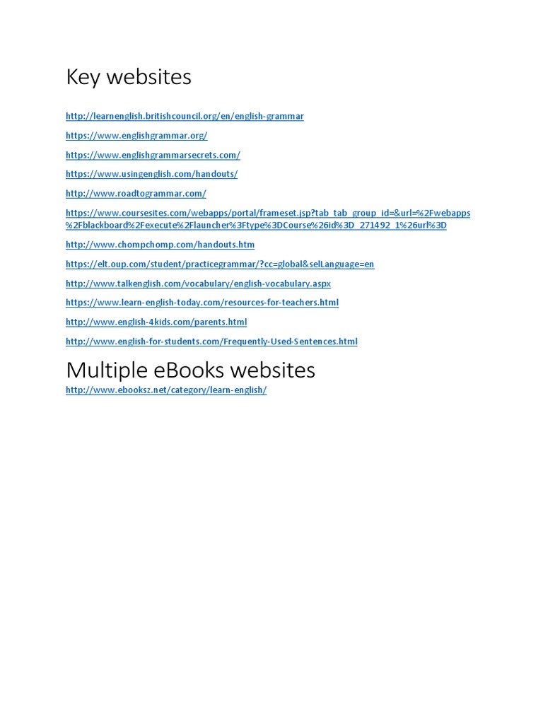 Key Websites For English Learning Training | PDF | Computers