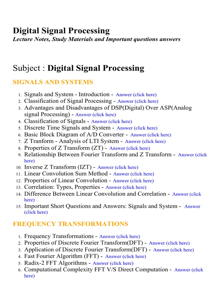 Digital Signal Processing Lecture Notes, Study Materials and