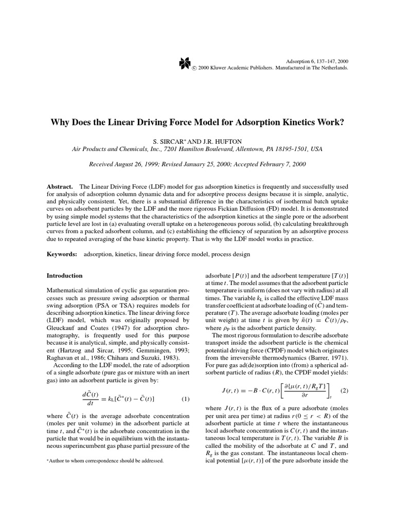 Efficacy of the Linear Driving Force Model | PDF | Adsorption | Gases