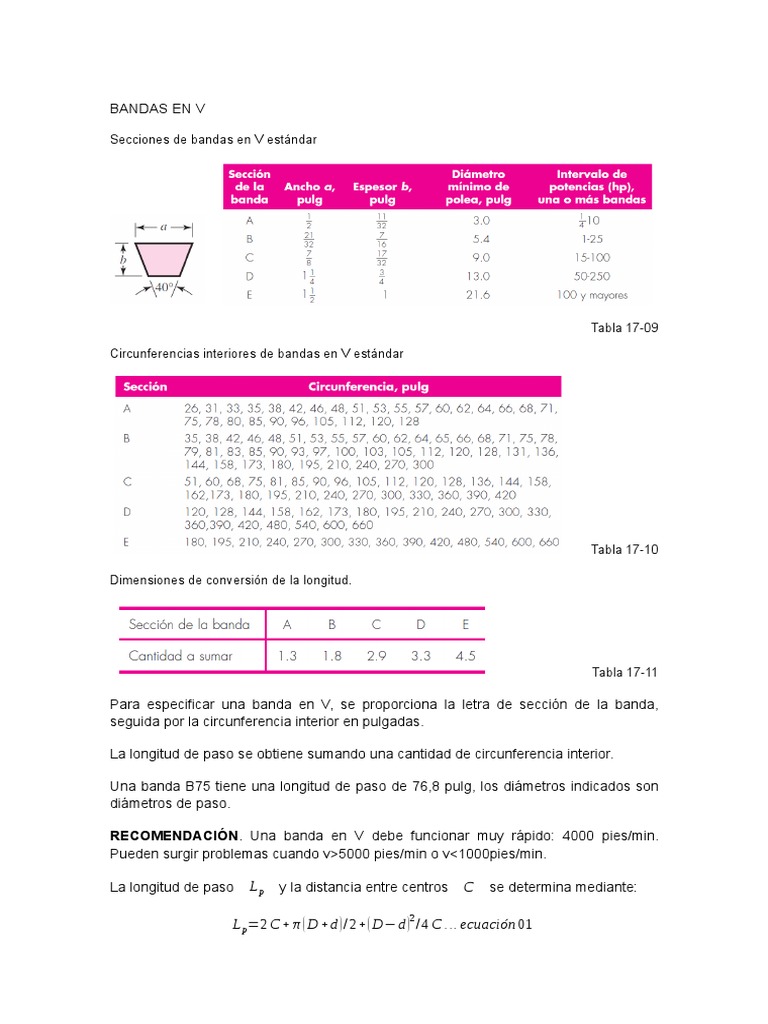Cálculo y Selección de Bandas en V | PDF | Pi | Longitud