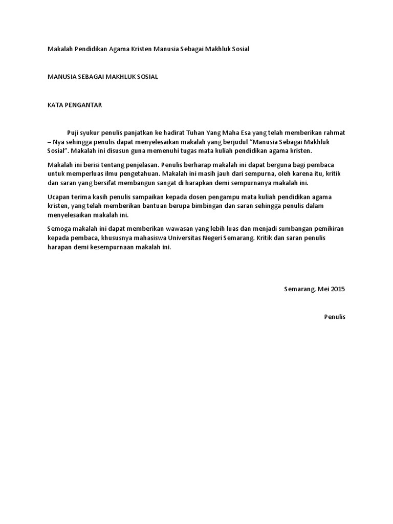 Makalah Pendidikan Agama Kristen Manusia Sebagai Makhluk Sosial
