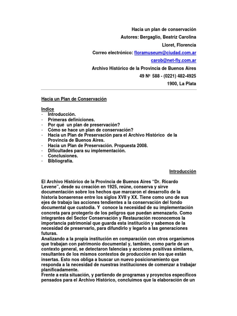 Hacia Un Plan de Conservación PDF Evaluación Institución