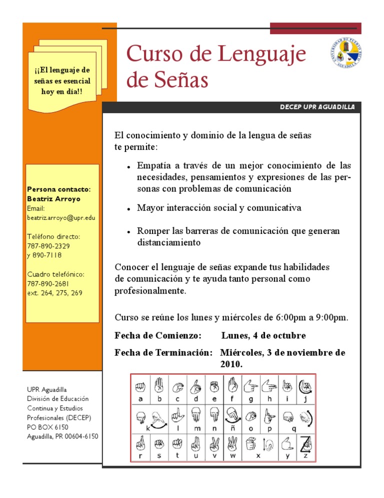 Curso de Lenguaje de Señas 2023 | PDF | Artes del Lenguaje y ...