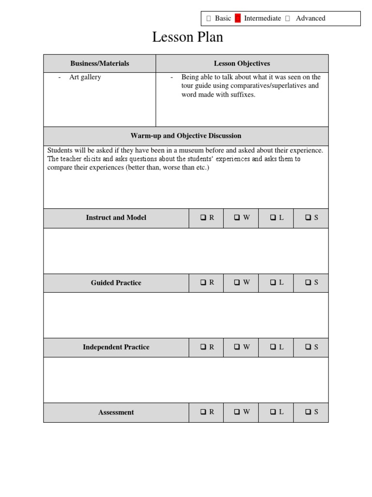 Art Gallery Lesson Plan for ESL Students | PDF