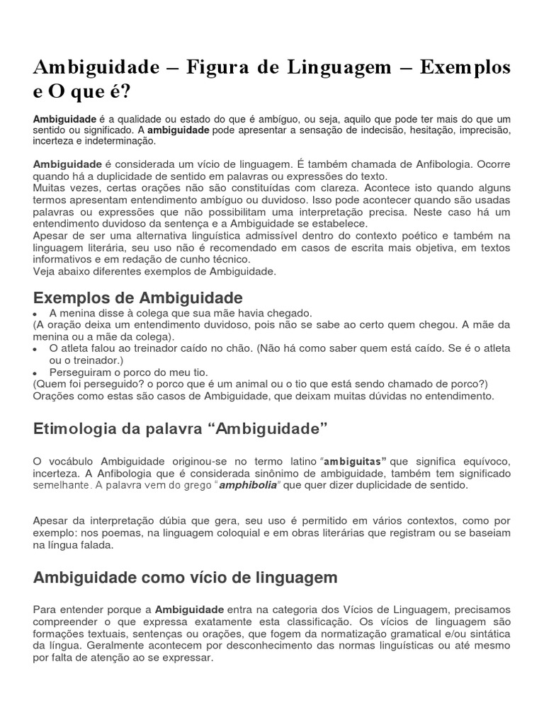 Ambiguidade – Figura De Linguagem – Exemplos Eoqueé?