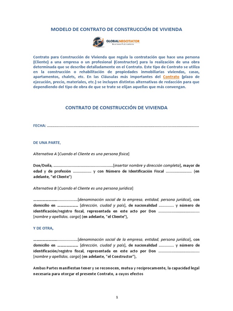 Ejemplo De Contrato De Obra De Construccion Compartir Ejemplos | Images