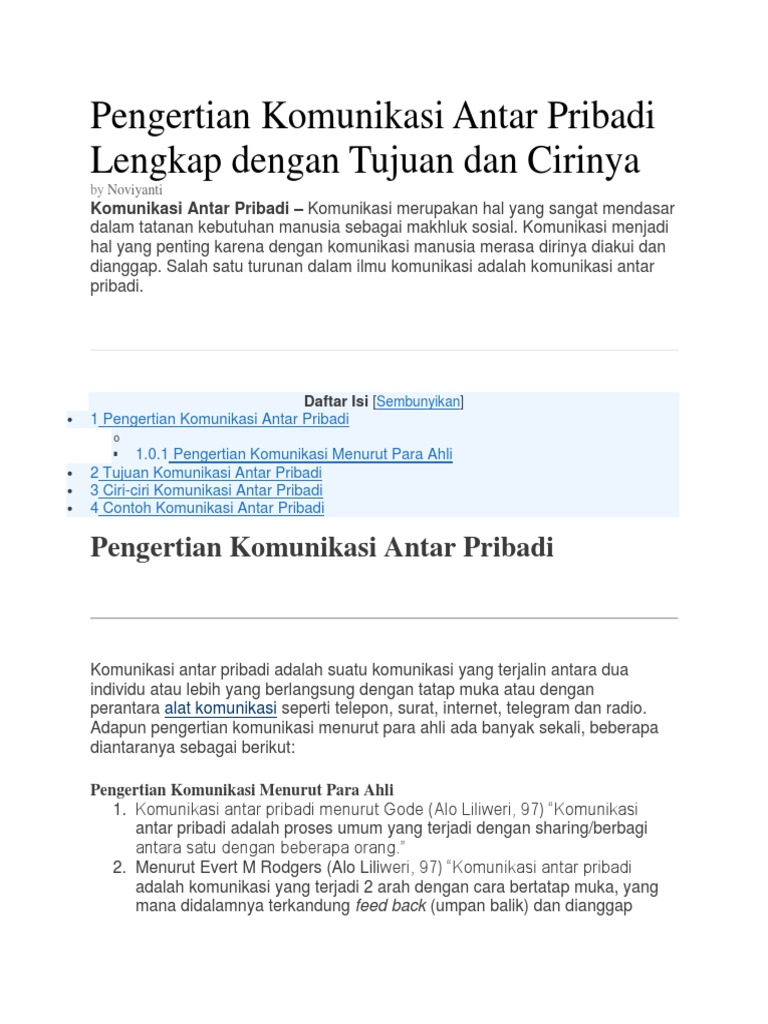 Pengertian Komunikasi Antar Pribadi Lengkap Dengan Tujuan Dan Cirinya