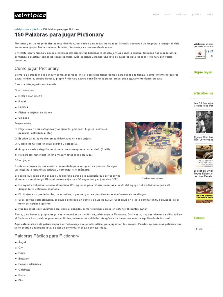 150 Palabras para Jugar Pictionary | PDF | Ocio | Naturaleza, image size:768x1024