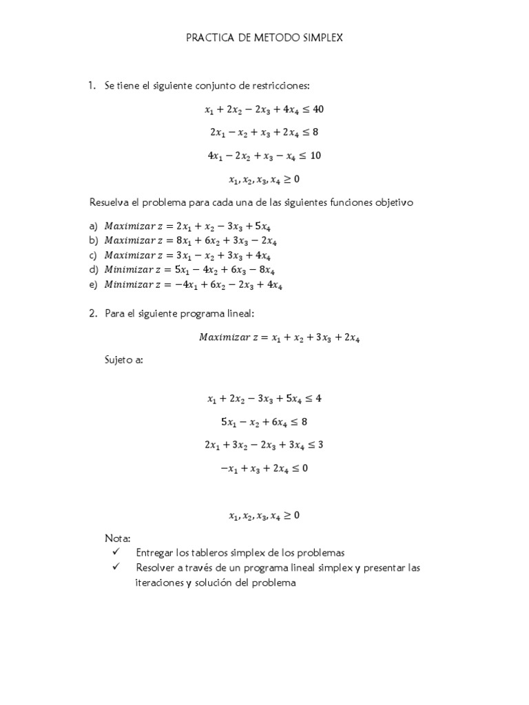 Practica de Metodo Simplex | PDF | Métodos y materiales de enseñanza ...