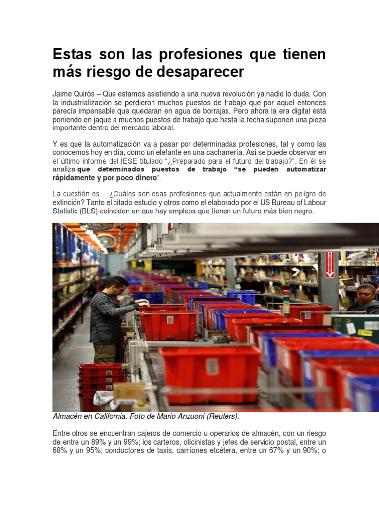Estas Son Las Profesiones Que Tienen Más Riesgo de Desaparecer | PDF ...
