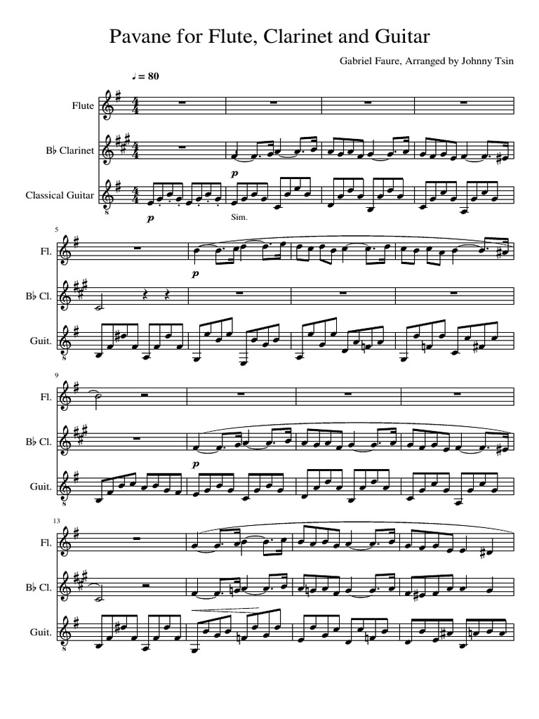 Faures Pavane by Flute and Guitar PDF Compositions Public Domain Music