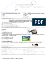 Evaluación - Ciencias Naturales - Fuentes de Luz