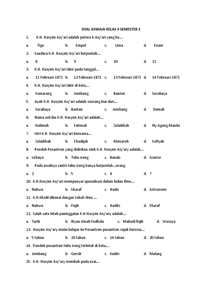 Soal Latihan Aswaja Kls Xii Tentang Pondok Pesantren