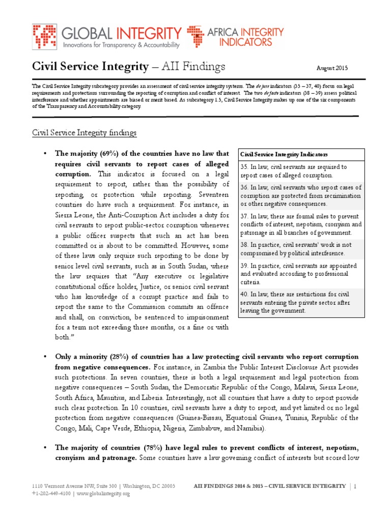 Civil Service Integrity 2015.08 | PDF | Africa | Civil Service