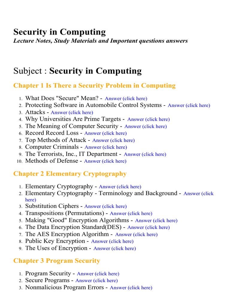 Security in Computing Lecture Notes, Study Materials and Important