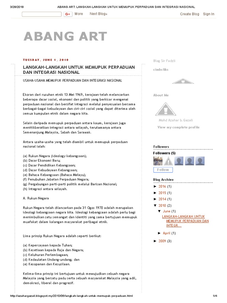 Abang Art - Langkah-Langkah Untuk Memupuk Perpaduan Dan 
