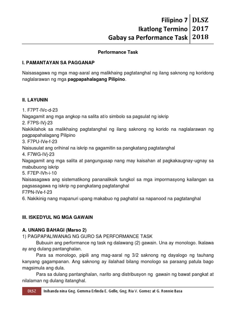 Gabay sa Performance Task sa Filipino | PDF