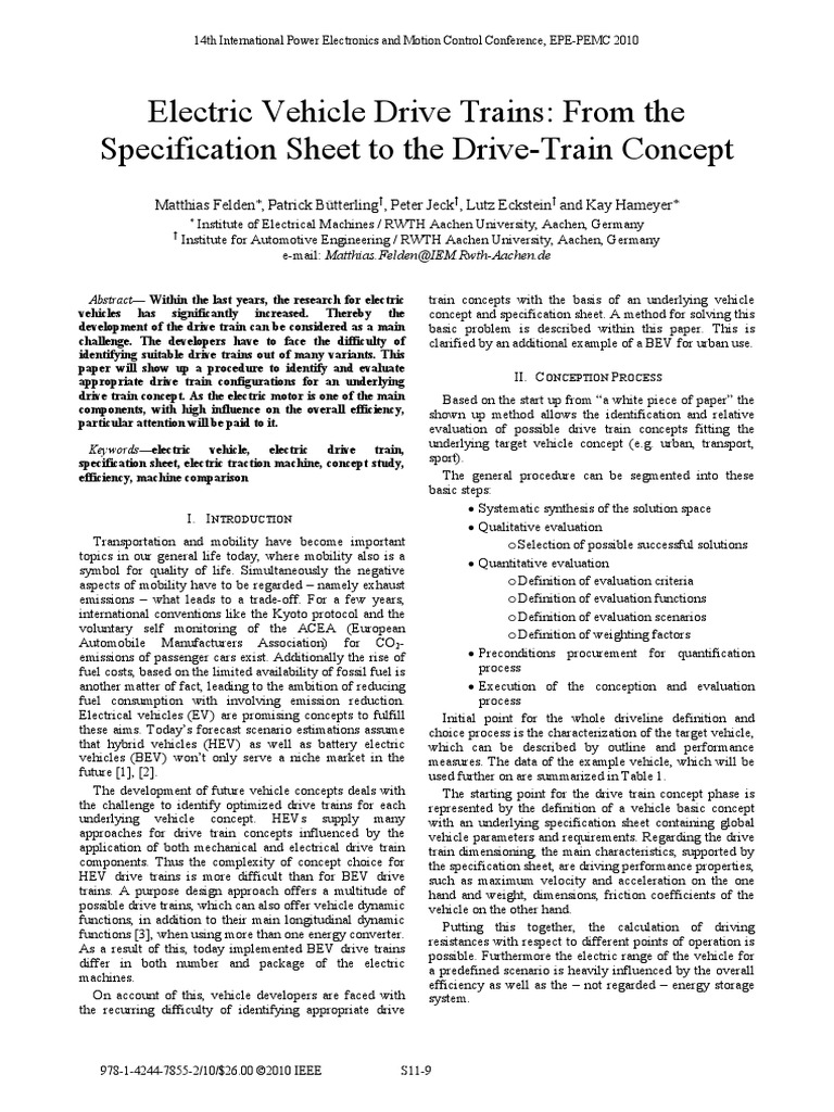 Electric Vehicle Drive Trains: From The Specification Sheet To The ...