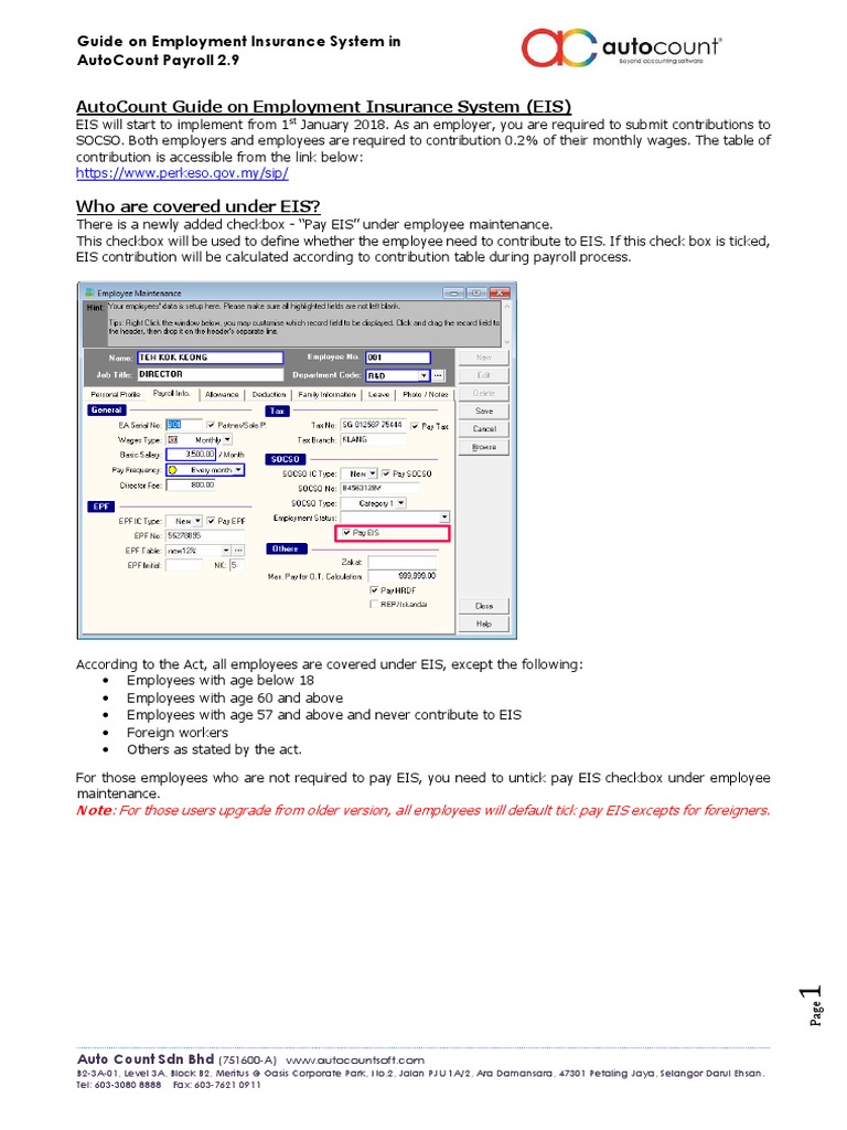 Guide On EIS in AutoCount Payroll 2.9  PDF  Payroll 