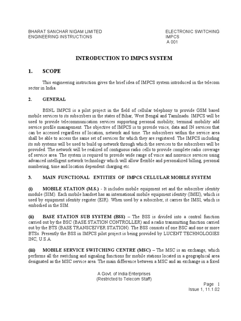 Introduction To Impcs | PDF | Telecommunications | Mobile Technology