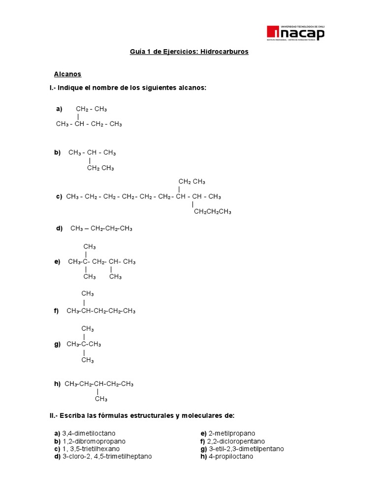 Ejercicios sobre Hidrocarburos y Butenino | PDF | Compuestos químicos ...
