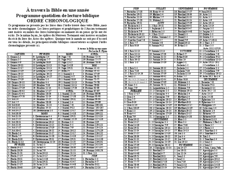 Lecture Chronologique de la Bible en 1 An | PDF | Littérature ...