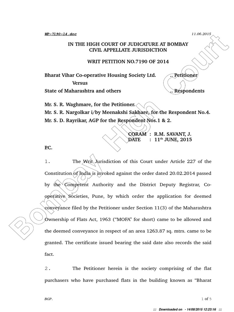 Bombay High Court Writ Petition 7190/14 | PDF | Ownership | Government