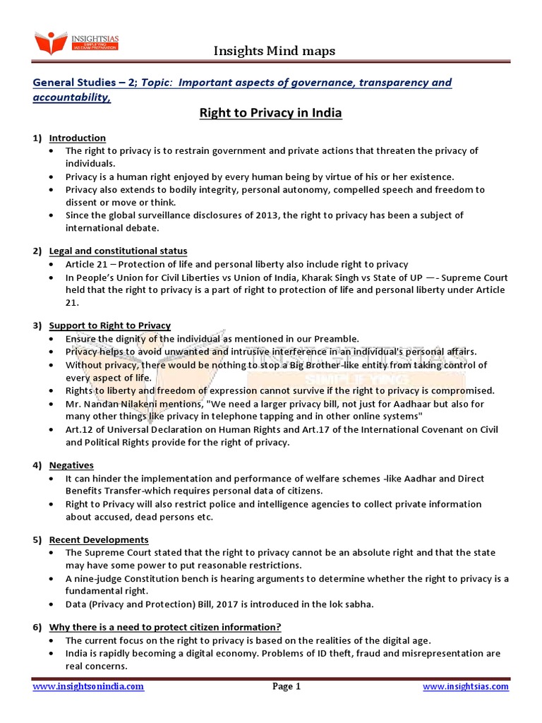 Right To Privacy in India | PDF | Right To Privacy | Privacy