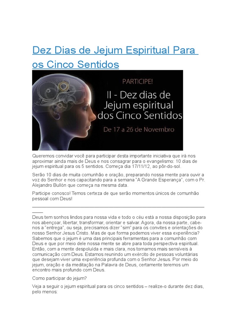 Jejum Espiritual de 10 Dias para Sentidos | PDF