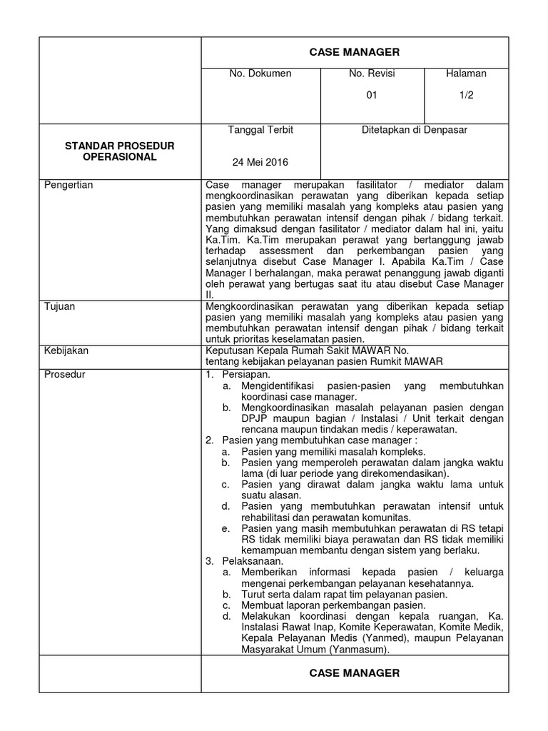 Standar Prosedur Operasional Case Manager PDF