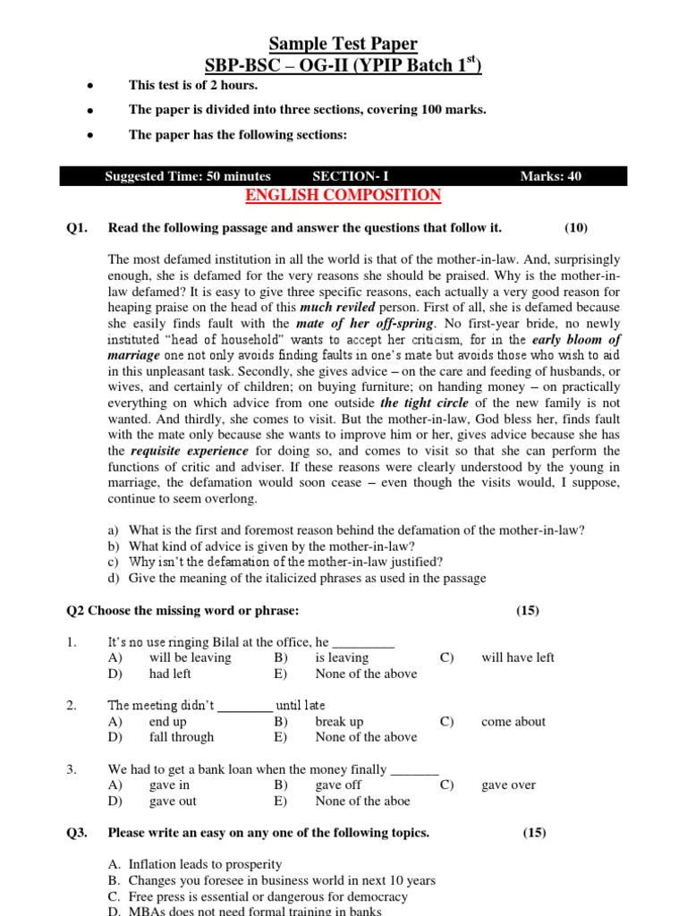 Sample Paper of IBP | PDF | Marriage | Economies