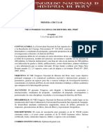 Primera Circular. VIII Congreso Nacional de Historia Del Perú.