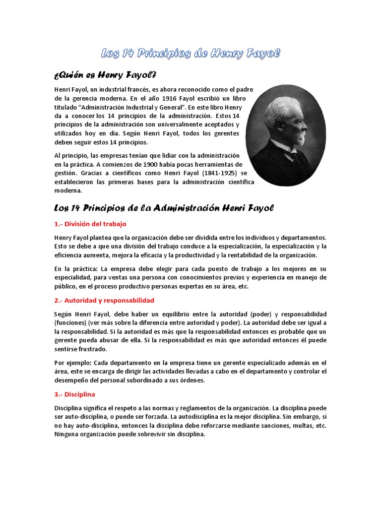 Los 14 Principios de Henry Fayol Disciplines Salary