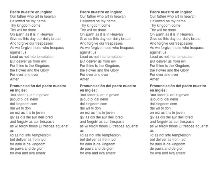 Padre Nuestro En Ingles Y Su Pronunciacion