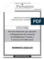 DECRETO SUPREMO N°011-2017-VIVIENDA REGLAMENTO DE LEY HABILITACIONES URBANAS