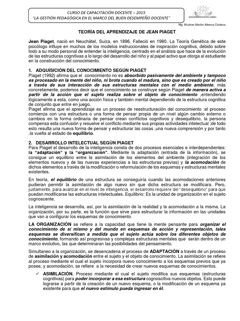 Teoría Del Aprendizaje de Jean Piaget | PDF | Aprendizaje | Sicología