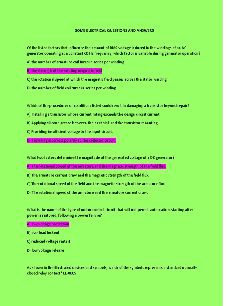 Some Electrical Questions and Answers PDF Transformer Inductor