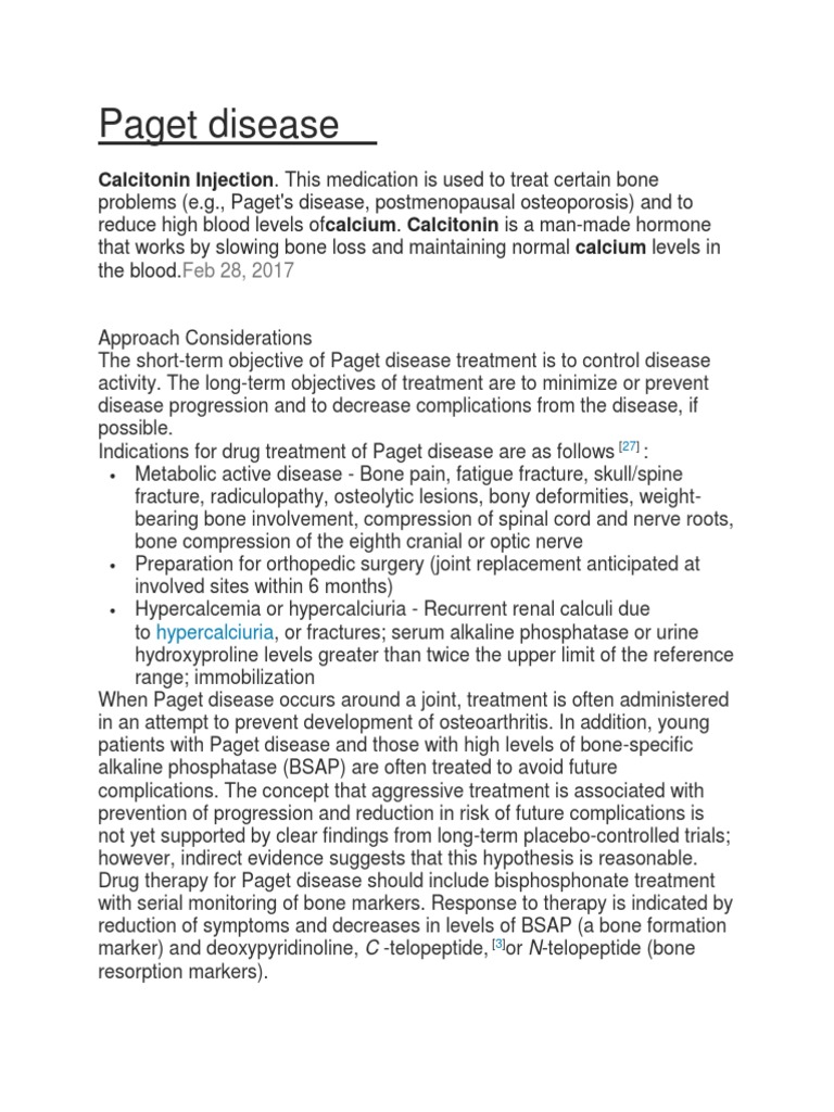 Paget Disease Calcitonin Injection. This Medication Is Used To Treat