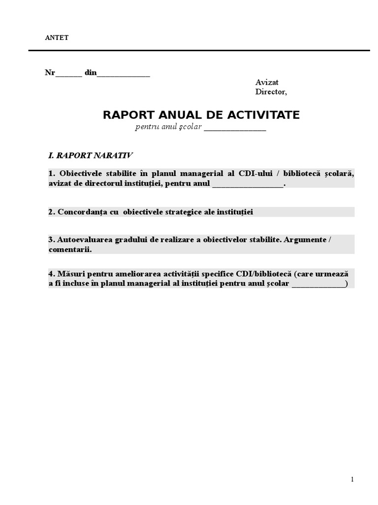 Model Raport De Activitate Cdi