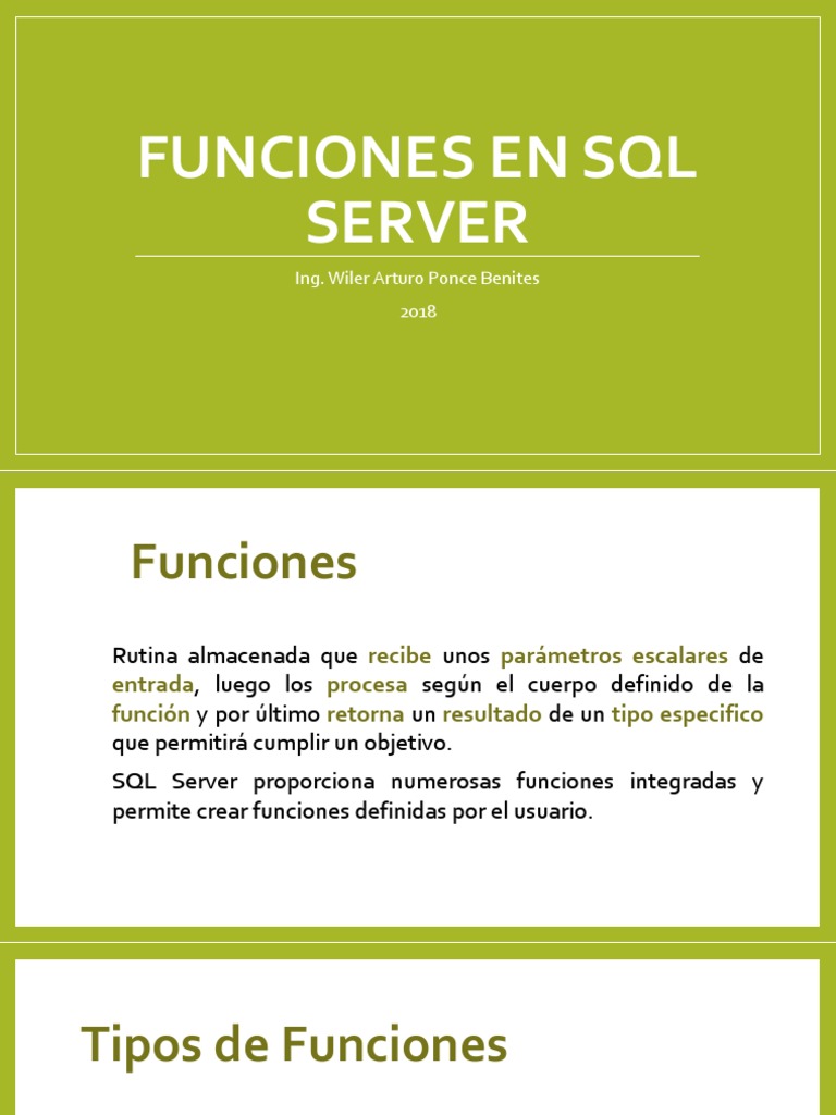 Funciones Escalares en SQL Server | PDF | SQL | Servidor SQL de Microsoft