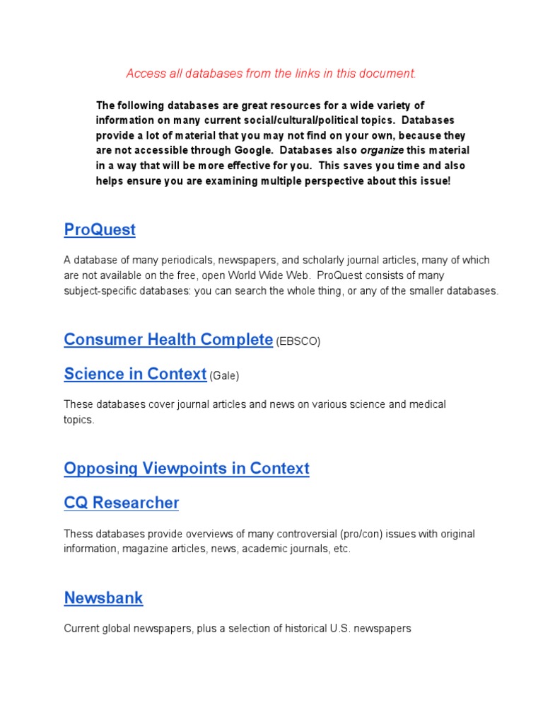 Essential Databases for Research Access | PDF