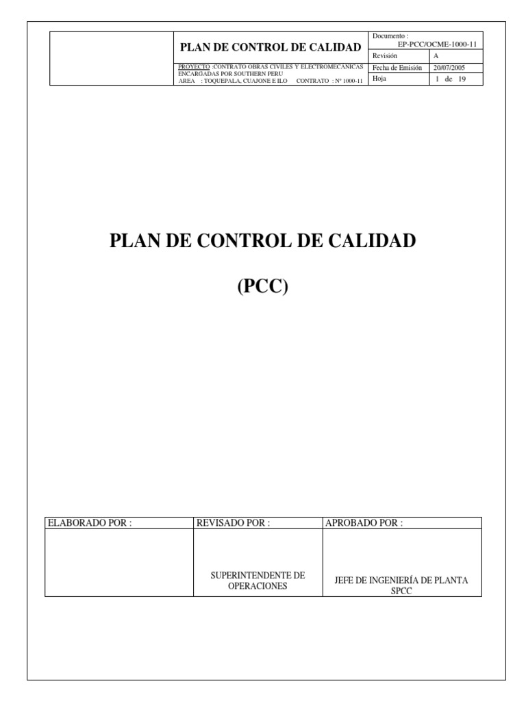 Plan de Control de Calidad en Obras | PDF | Calidad (comercial ...