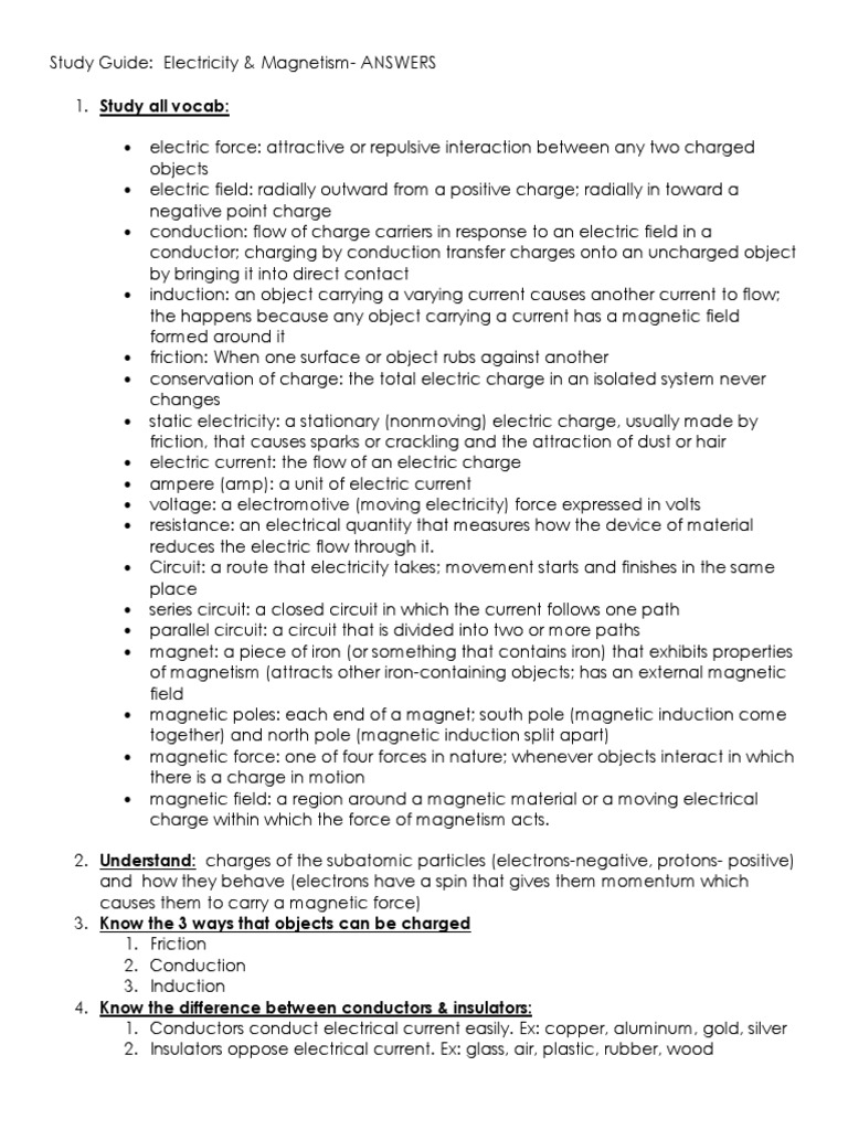 Study Guide Electricity Magnetism Answers | PDF | Electricity ...