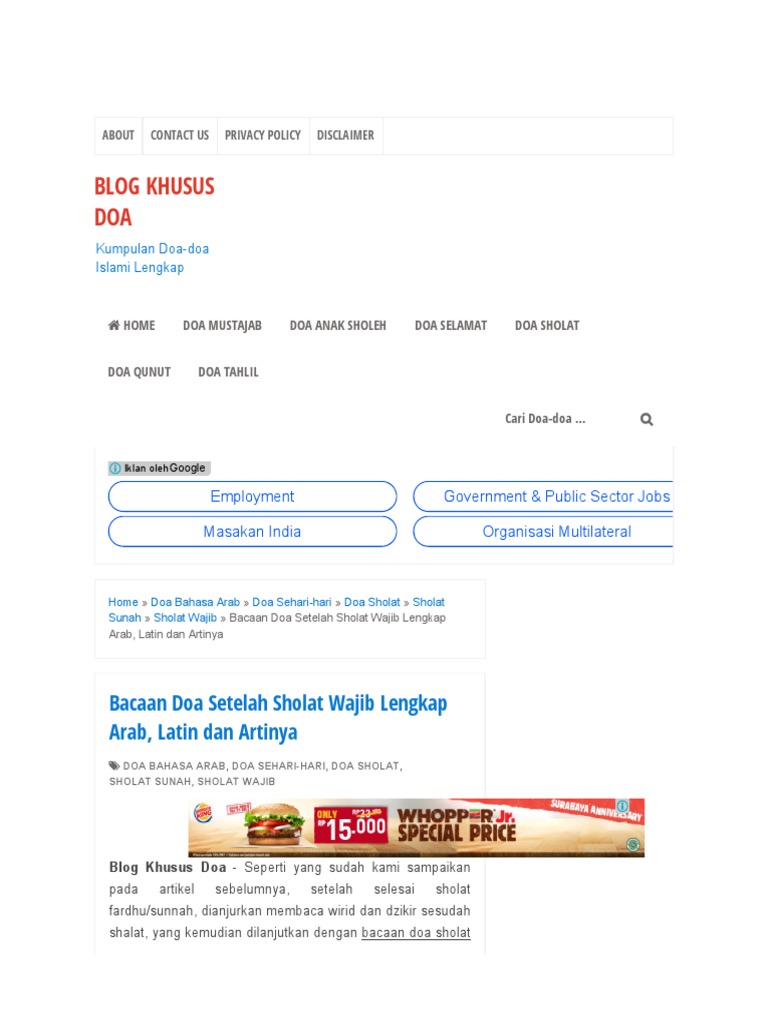 Bacaan Doa Setelah Sholat Wajib Lengkap Arab Latin Dan Artinya