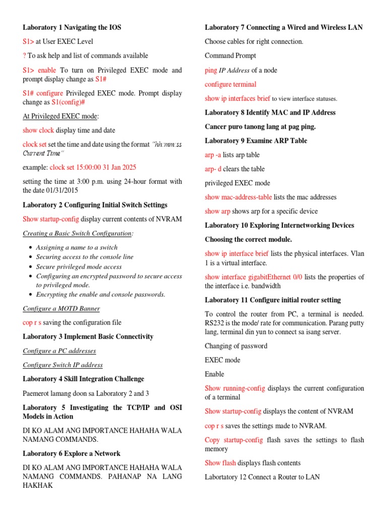 IOS Command Lab Guide for Networking | PDF | Ip Address | Internet ...