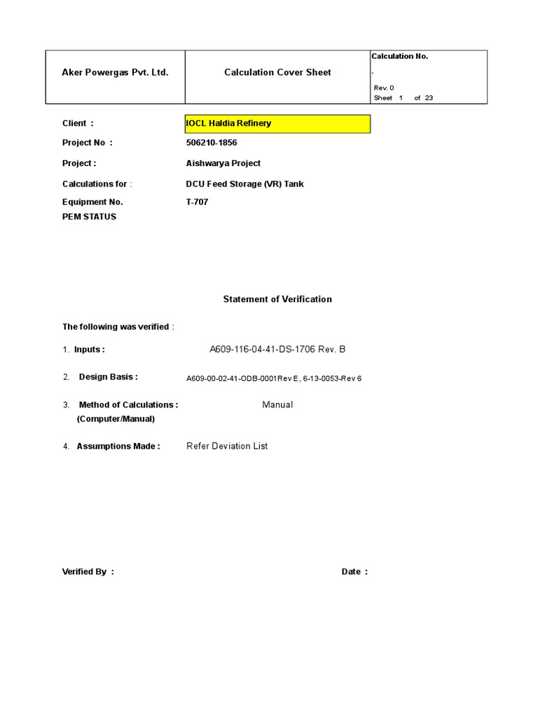 DCU Feed Storage Tank Design Calculations | PDF | Roof | Pascal (Unit)